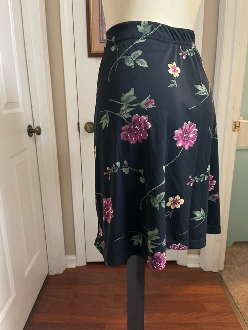 kathy ireland Black Skater Skirt with Pink and Cream Floral Motif - Picture 6 of 7
